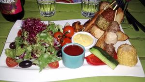 Mixed grill (tofu and seitan) with a salad at Chutney in Stockholm