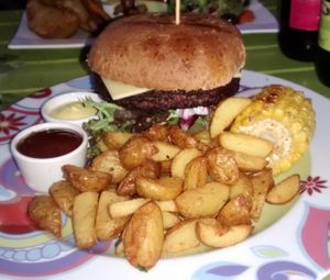 Vegan burger at Chutney in Stockholm