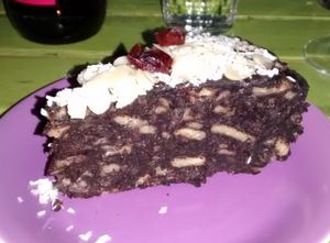 Coconut, almond and chocolate cake at Chutney in Stockholm