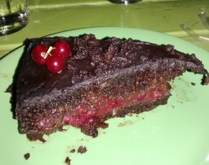 Red fruits-chocolate cake at Chutney in Stockholm