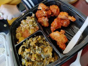Sweet fried cauliflower, collared greens and okra  at Sweet Soulfood in New Orleans