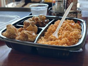 Jambalaya, fried cauliflower, and bread pudding  at Sweet Soulfood in New Orleans