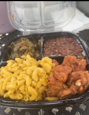 Cashew Mac; Mixed Greens; Red Beans; Sweet Heat Cauliflower   at Sweet Soulfood in New Orleans
