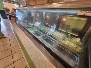 Food behind counter at Sweet Soulfood in New Orleans