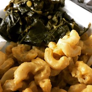 Mac and cheese with collard greens at Sweet Soulfood in New Orleans
