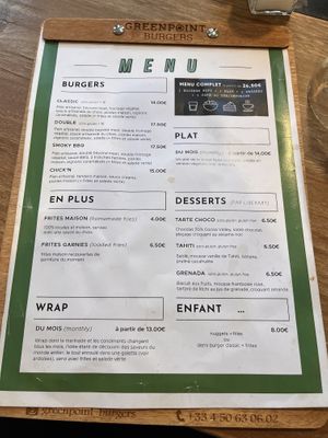 Menu  at Greenpoint Burgers in Annecy