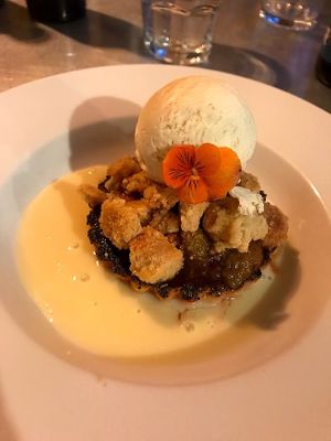 Wonderful crumble tart with vanilla ice cream at Dr Legumes in Folkestone