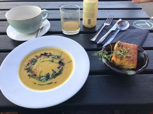 Sweetcorn and Seaweed Chowder with Fig Cornbread  at Dr Legumes in Folkestone