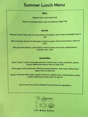 Summer lunch menu at Dr Legumes in Folkestone