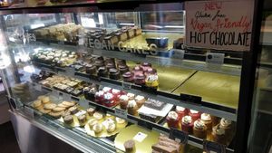 Vegan cake display at Europa Cake Shop in St Kilda