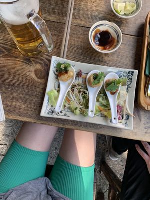 pre-dish / soy croquettes in caramelized soy reduction and wasabi crem  at Umami - X-Berg in Berlin