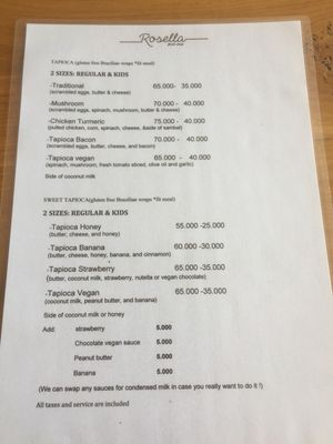 Menu at Rosella in Pecatu