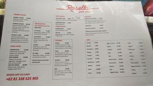Menu at Rosella in Pecatu