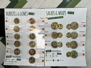 Menu at freshii in West Perth