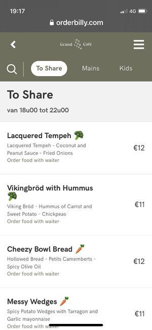 Menu  at De Republiek in Bruges