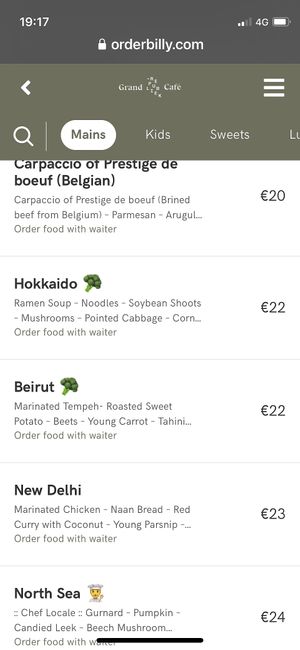 Menu  at De Republiek in Bruges