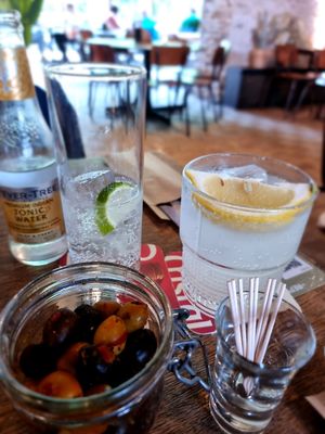 Drinks and olives at De Republiek in Bruges