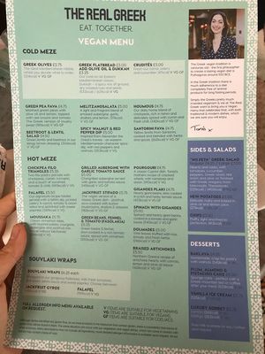 the vegan menu!  at The Real Greek in Bournemouth
