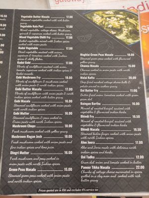 Menu at Saravana Bhavan - Lebuh Ampang in Kuala Lumpur