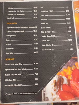 Menu at Saravana Bhavan - Lebuh Ampang in Kuala Lumpur