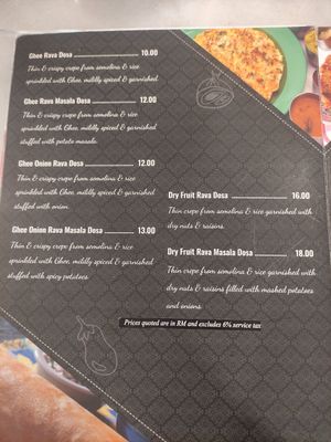 Menu at Saravana Bhavan - Lebuh Ampang in Kuala Lumpur