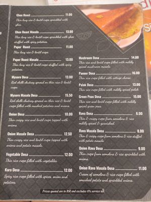 Menu at Saravana Bhavan - Lebuh Ampang in Kuala Lumpur