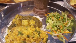 Spinach and potato and Lentil dishes at Naamaste Indian Restaurant in Paphos