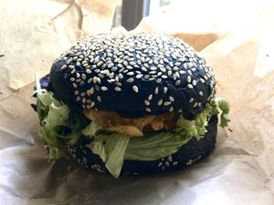 Crispy chicken burger at Vegan Burger Brothers in Amsterdam