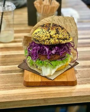 Vegan burger. at Organic Garden in Ljubljana