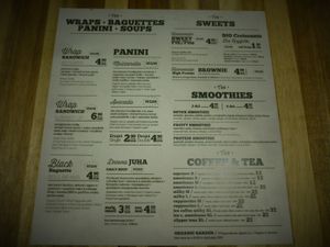 Menu at Organic Garden in Ljubljana