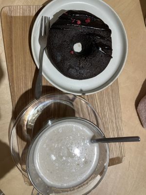 Chocolate raspberry donut and almond milk Amazake   at L for You in Tokyo