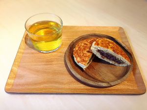 Rice Flour pan cake ( Japanese DORAYAKI). With Tea or Coffee is best. 350(Dorayaki)+300(drinki)=650yen inclueded tax.  if Dorayaki only 350+ tax. at L for You in Tokyo