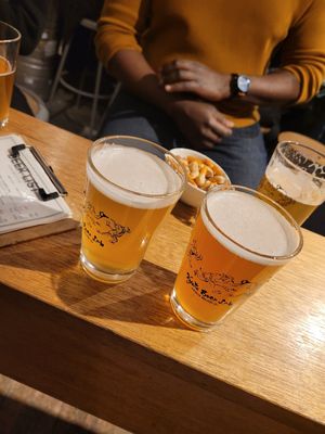 Beers and the small bowl of nuts at Kyoto Beer Lab in Kyoto