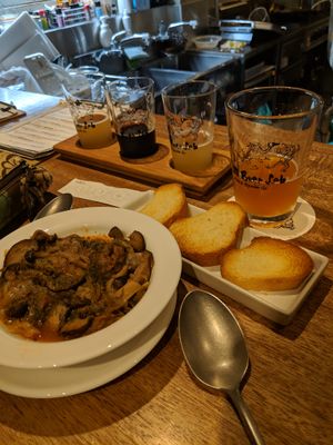 Beer sample and vegan stew at Kyoto Beer Lab in Kyoto