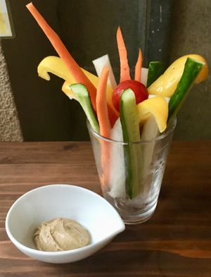 Veggie sticks with vegan sesame sauce at Kyoto Beer Lab in Kyoto