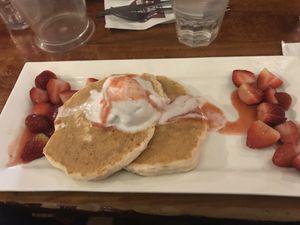 Strawberry pancakes  at The Pancake Manor in Brisbane