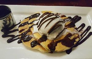 vegan gluten free pancakes with chocolate sauce at The Pancake Manor in Brisbane