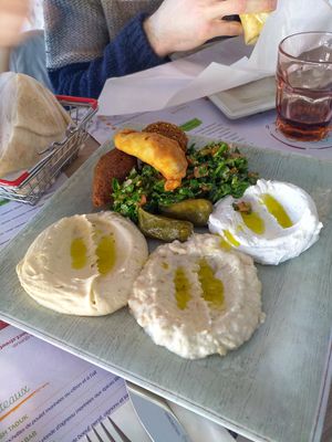 Mezze, the fried stuff contains meat. We shared with non-vegan friends at Street Beirut in Geneva