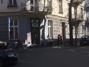 Outside  at Vegano Cafe in Krakow