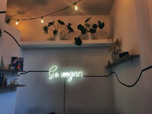 Funky lights!  at Vegano Cafe in Krakow