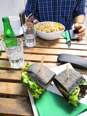 Ciabatta and salad bowl at Vegano Cafe in Krakow