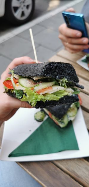 Ciabatta with vegan mozzerella at Vegano Cafe in Krakow