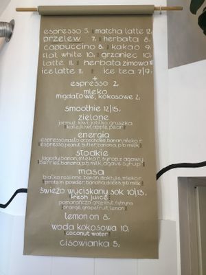 Drink menu at Vegano Cafe in Krakow