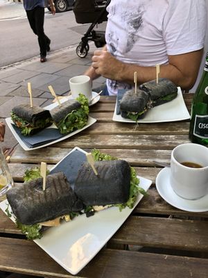 Black bread sandwiches  at Vegano Cafe in Krakow