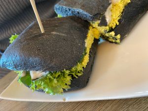 The no egg ciabatty on charcoal bread at Vegano Cafe in Krakow