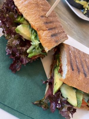 The avocado and sun dried tomato paste and salad ciabatty at Vegano Cafe in Krakow