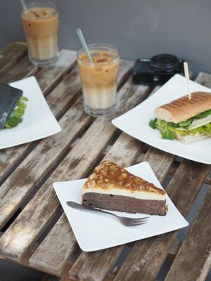 Salted caramel brownie at Vegano Cafe in Krakow