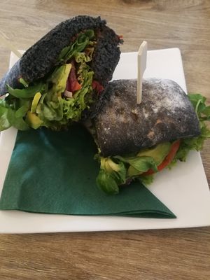 Avocado, Sundried tomato salad ciabatta. at Vegano Cafe in Krakow