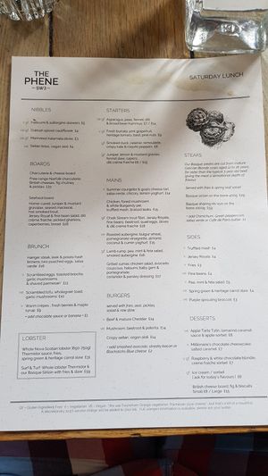 Menu at The Phene in South West London