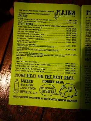 Menu at Monkey Republic in Kampot